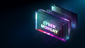 Cyber monday sales background. Isometric projection. CGI 3D render