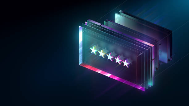 5 star rating background. Futuristic 3D Isometric render