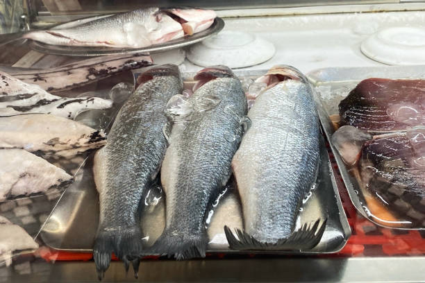 istock Raw fish in a store window, fresh seafood 1718526459