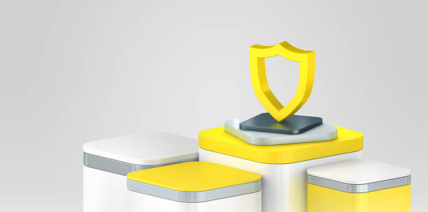 Everything is safe. Yellow shield icon representing safety and digital security in modern world
