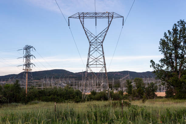 High voltage electrical towers in California country area