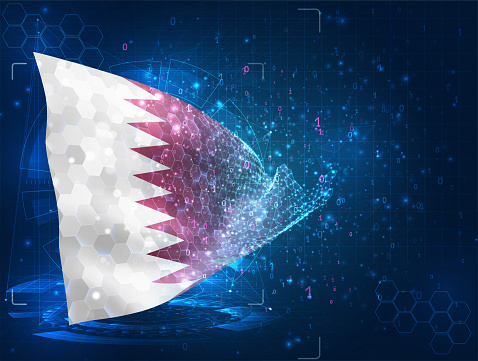 Qatar,  vector flag, virtual abstract 3D object from triangular polygons on a blue background