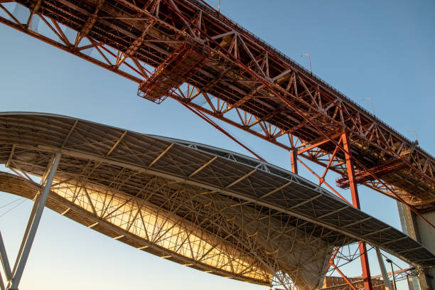 istock Unusual metal construction, modern architecture, bridge fragment 1718593557