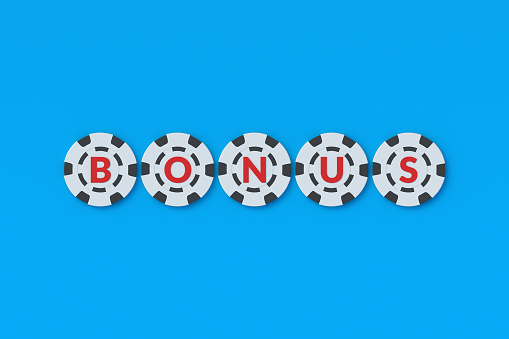 Word bonus on casino chips. Special promotions. Gambling advertising. Attraction of new clients. Receive bonuses. Profitable cashback and rewards. Gaming business concept. 3d render