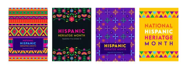 Vector illustration of Hispanic heritage month. Floral patterns on greeting cards Vector illustration