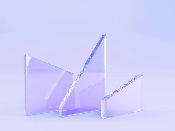 istock 3d render abstract geometric purple background with glass triangle plates. Crystal decorative wall of broken square or rectangles plates, transparent clear shapes in empty studio room 1718661777