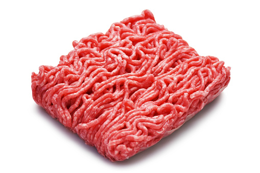 Ground beef, raw meat isolated on white background with clipping path