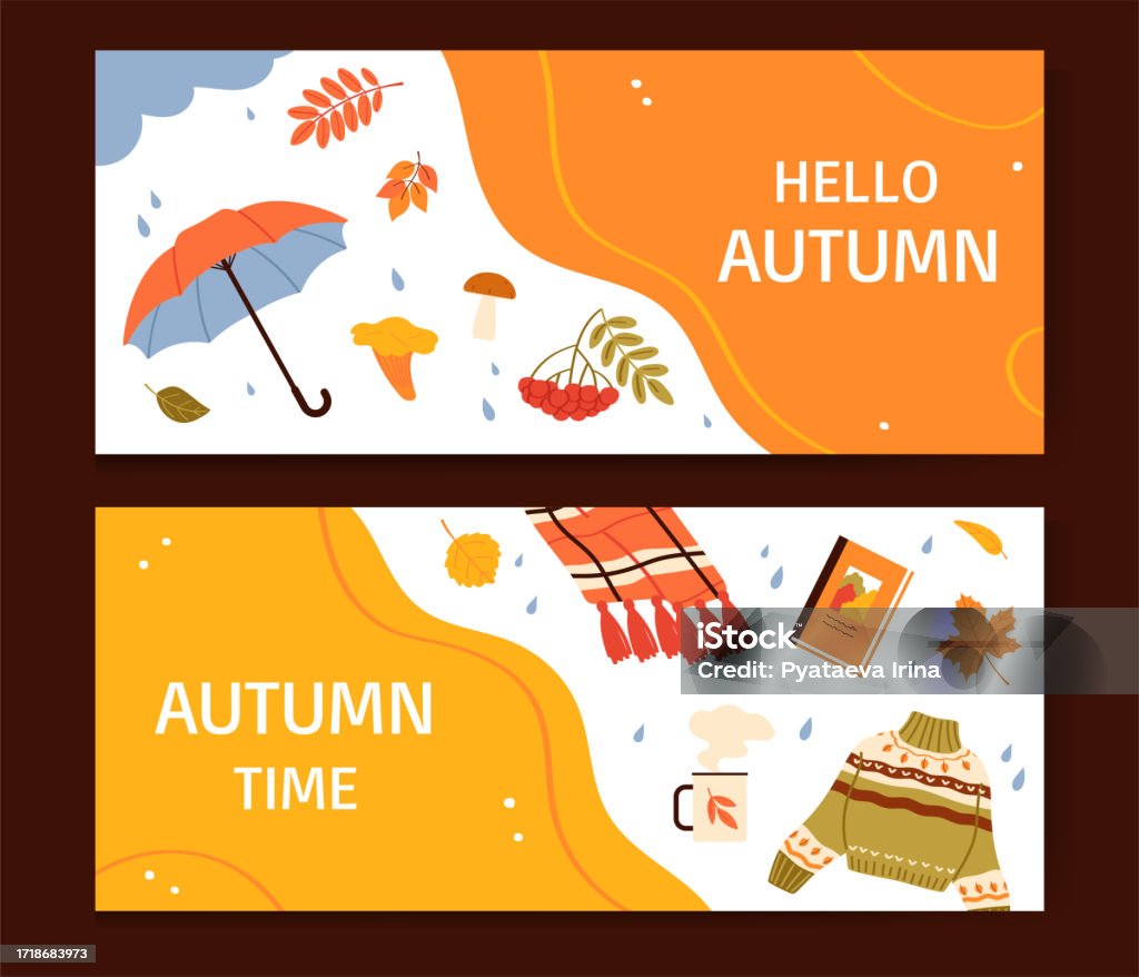October Spring Banner Two Autumn Horizontal Banners Fall Season Flyers Presentations Poster ...