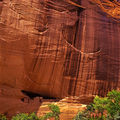 Canyon de Chelly National Monument, Arizona, USA - steep rock cliffs in the canyon in ochre, yellow and red hues