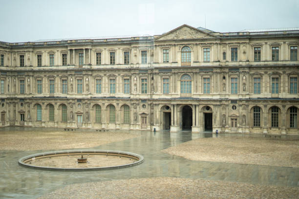 2019 The road beside the Louvre Museum buildings in Paris, France.
