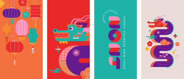 Lunar new year vertical background, banner, social media story template. Chinese New Year 2024 , Year of the Dragon. Geometric modern style Lunar new year vertical background, banner, social media story template. Chinese New Year 2024 , Year of the Dragon. Geometric modern vector style lunar new year 2024 stock illustrations