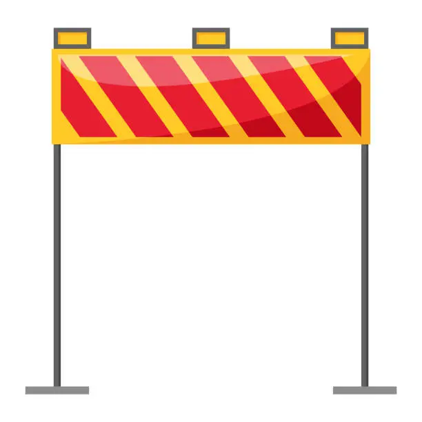 Vector illustration of Traffic road repair barrier. Safety barricade or warning alert signs. Streets symbol safe reconstruction, striped coloring of main planned works. Vector illustration