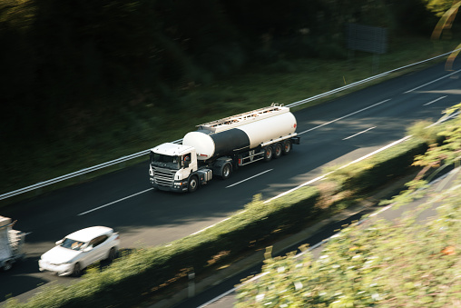 Tanker truck in motion on a highway