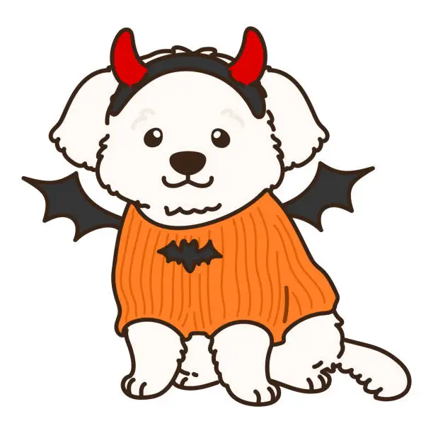 Vector illustration of Outlined Halloween Maltese dog illustration sitting front view