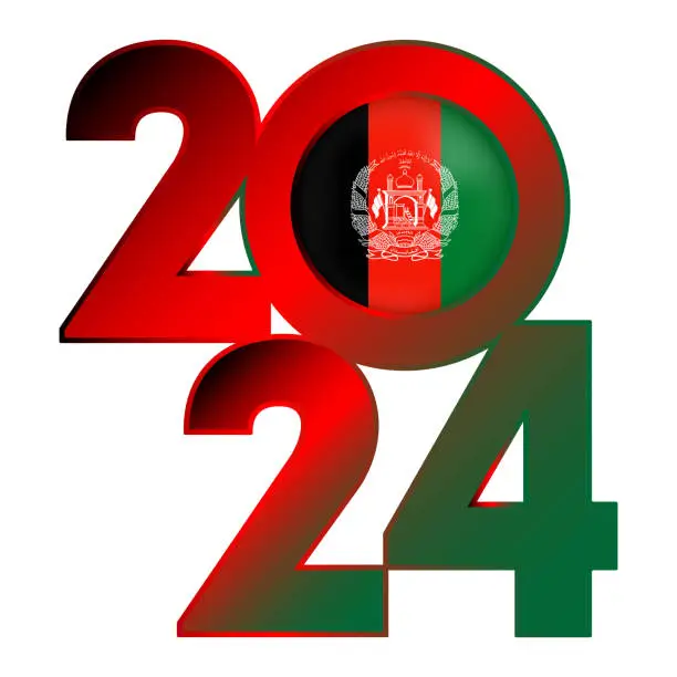 Vector illustration of Happy New Year 2024 banner with Afghanistan flag inside. Vector illustration.