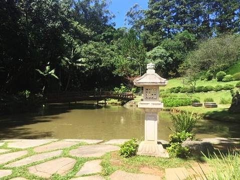 Lake at Zu Lai Temple is the largest Buddhist temple in Latin America, São Roque, São Paulo, Brazil.