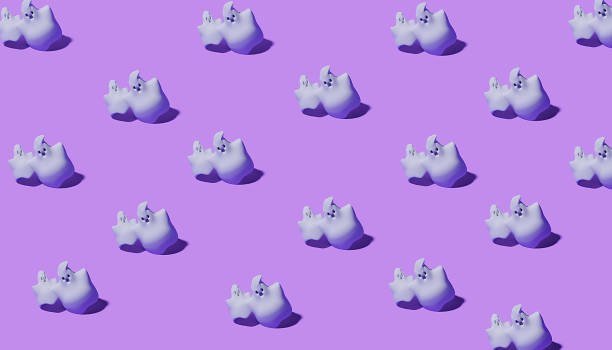 istock Gosts on a purple background. For cafe, menu, restaurant. 3d template background. Halloween 1718739439