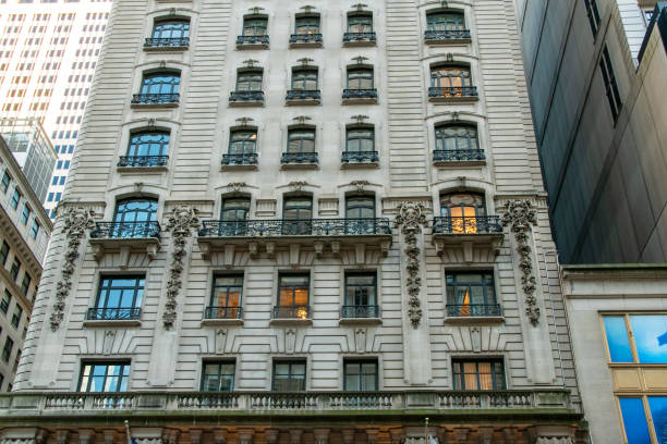istock Building facades with windows, modern architecture, cityscape scenery 1718747914
