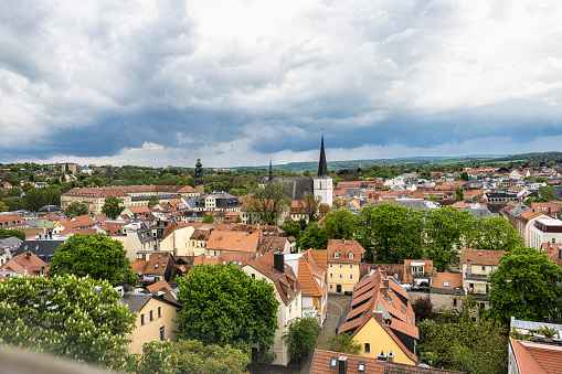 A vineyard over the city of Fellbach. Fellbach is a small city near Stuttgart. The photo was taken in the evening light in Winter