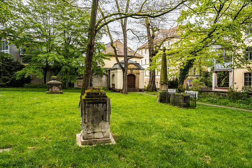 Graveyard of St. James Church, Jakobskirche in Weimar, Germany. The first church was built in 1168.