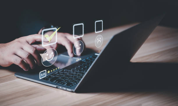 istock Customer Experience Concept, Best Excellent Services Rating for Satisfaction present by Hand of Client Showing excellent rating Five Star. Review, feedback, good, the best of product and service 1718773360
