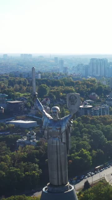 Aerial view of Motherland Monument, Kyiv, Ukraine
