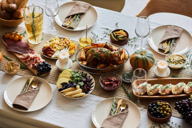 istock Festive dinner table with delicious rustic Autumn dishes 1718782065