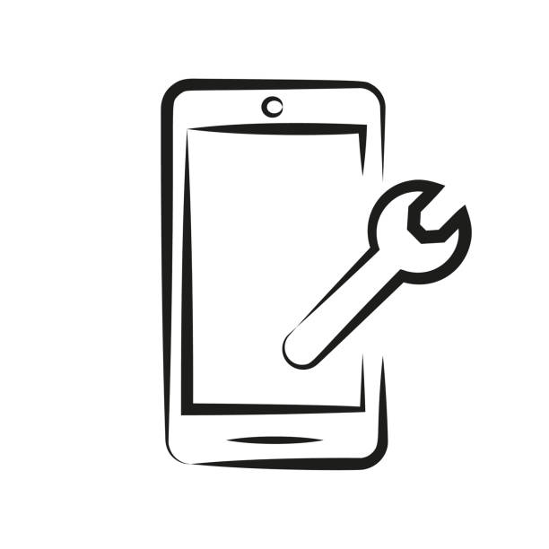 Fix mobile phones doodle icon. vector art illustration