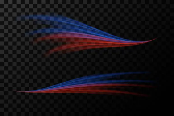 Vector illustration of Light effect speed movement blue and red. Light speed motion tracks dynamic glow.