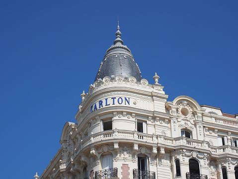 Cannes, FRANCE - September 12, 2021: Image of the Carlton hotel in Cannes.