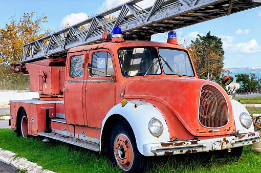 The fire truck is on display in the town center of Lagos Portugal as a memorial