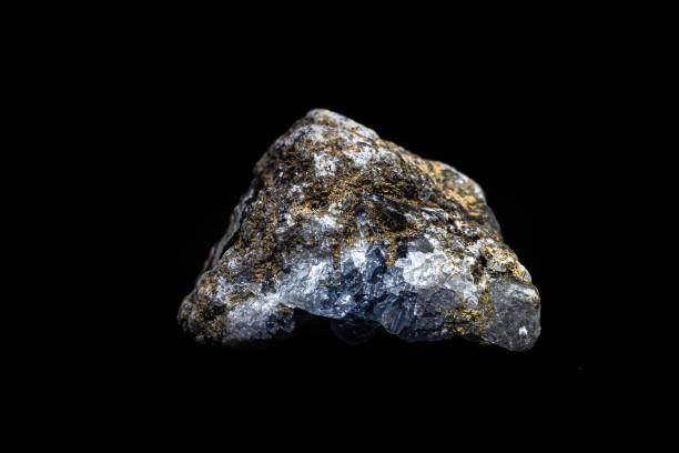 istock Real light blue celestine crystal cluster isolated on black background with no shadows 1718812788