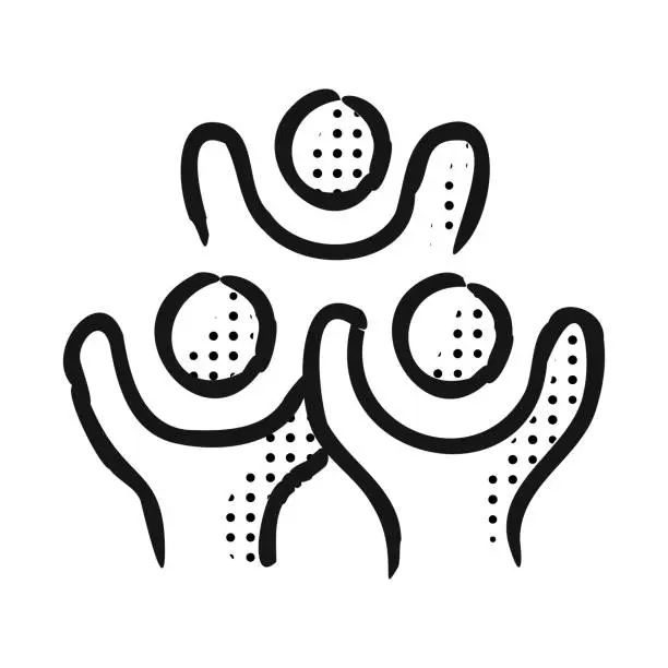 Vector illustration of The icon featuring three people with their hands up represents collaborative unity, teamwork, and a shared sense of purpose.