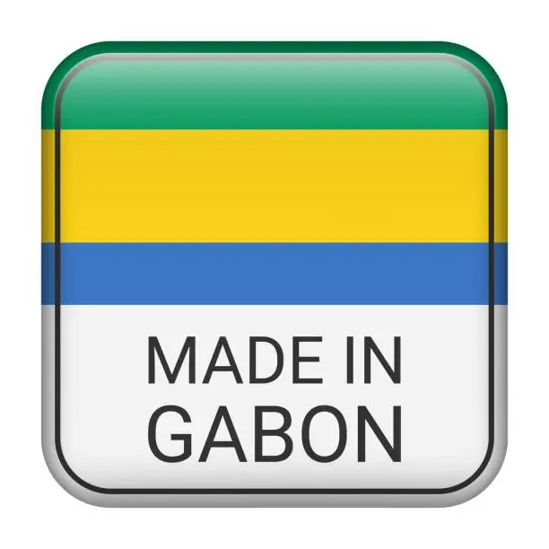 Vector illustration of Made in Gabon badge vector. Sticker with stars and national flag. Sign isolated on white background.