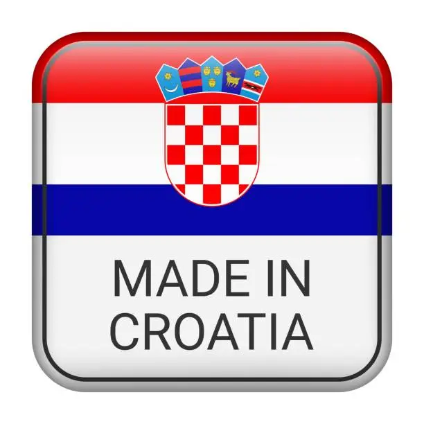 Vector illustration of Made in Croatia badge vector. Sticker with stars and national flag. Sign isolated on white background.