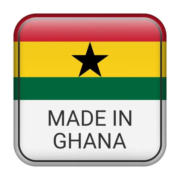 Vector illustration of Made in Ghana badge vector. Sticker with stars and national flag. Sign isolated on white background.