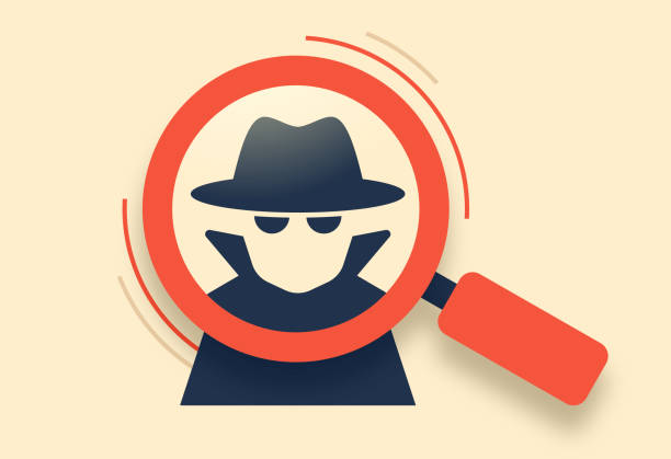 kriminelle lupe suche kriminalitätsgefahr - wirtschaftskriminalität stock-grafiken, -clipart, -cartoons und -symbole