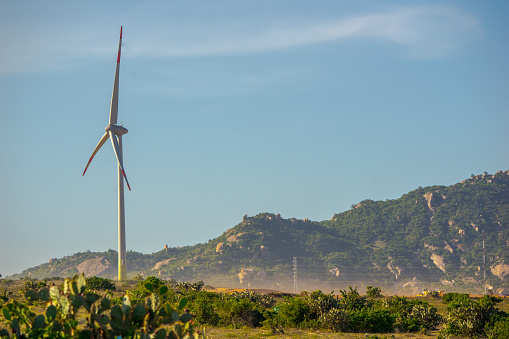 Wind power poles were built in the mountains of Phan Rang Ninh Thuan Vietnam wind power poles are in rice fields