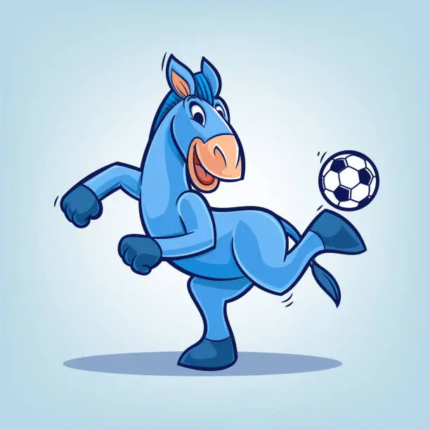Vector illustration of Napoli mascot donkey plays football in heel strike action