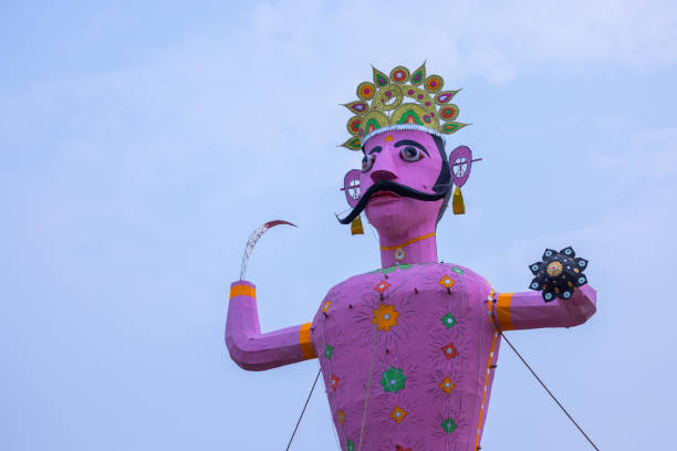 Colorful idol of ravan during dussehra festival Handmade colorful ravan sculpture during dussehra festival in india. ravana in happy dussehra stock pictures, royalty-free photos & images