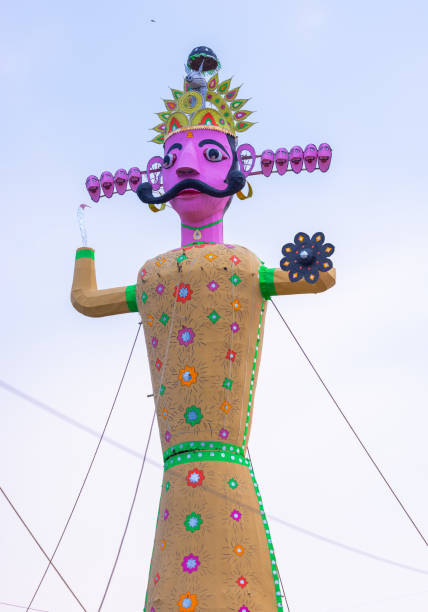 Colorful idol of ravan during dussehra festival Handmade colorful ravan sculpture during dussehra festival in india. ravana in happy dussehra stock pictures, royalty-free photos & images