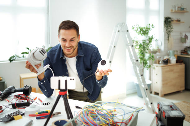 istock Young electrician streaming about home security cameras 1718905041