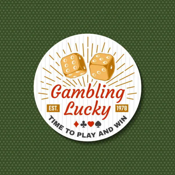 Vector illustration of Gambling lucky sticker, logo, badge design with two dice silhouette. Time to play and win. Vector illustration. Two dice for gambling industry, sport lottery services, icons, web pages, logo design
