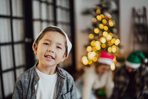 Portrait of a child boy on Christmas time at the home