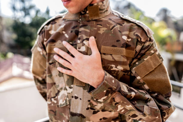 Army soldier with hand on heart