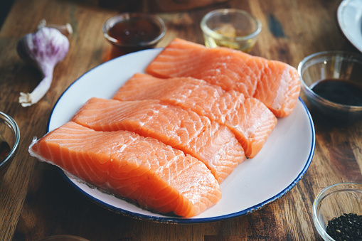 Fresh and Raw Salmon Fish Fillets
