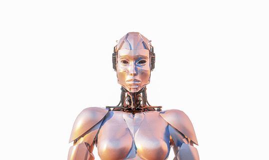AI humanoid against white background, representing the futuristic developments in AI technology. 3D rendering.
