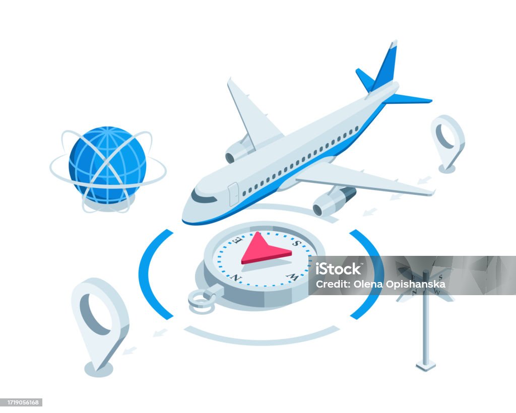 Compass Flight Vector Airplane And Compass Stock Illustration - Download Image Now ...
