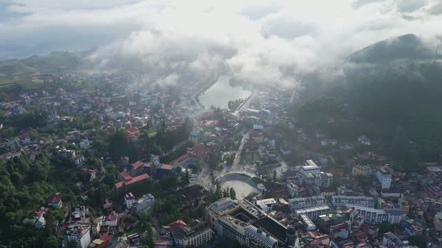 Aerial perspective reveals Sapa town charm in northern Vietnam
