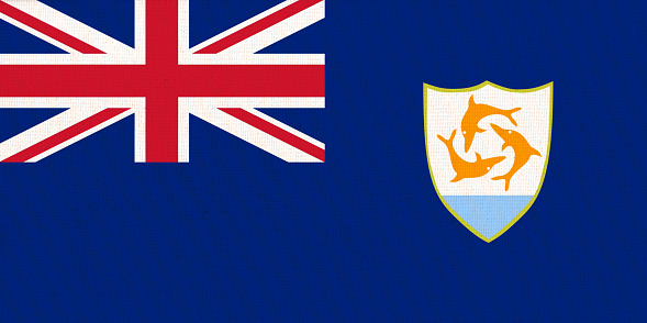 Flag of Anguilla. Anguillan flag on fabric surface. Fabric Texture. National symbol of Anguilla